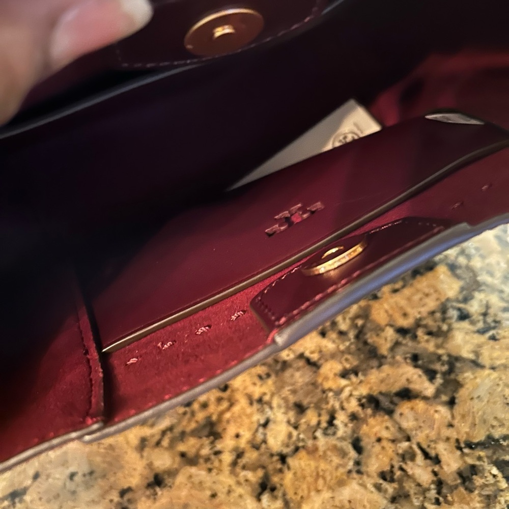 Red Leather Clutch with Glossy Finish and Gold Hardware